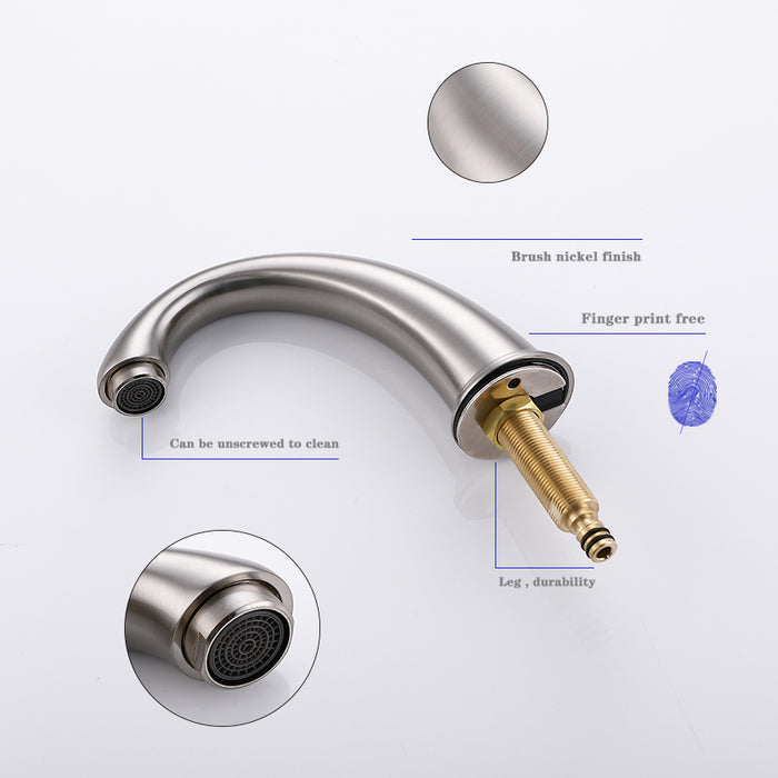 Brushed Nickel 8-Inch Widespread Bathroom Faucet, Waterfall Bathroom Faucets for Sink 3 Hole, 2-Handles Modern Vanity Faucet with Pop Up Drain Assembly and Lead-Free Supply Hose