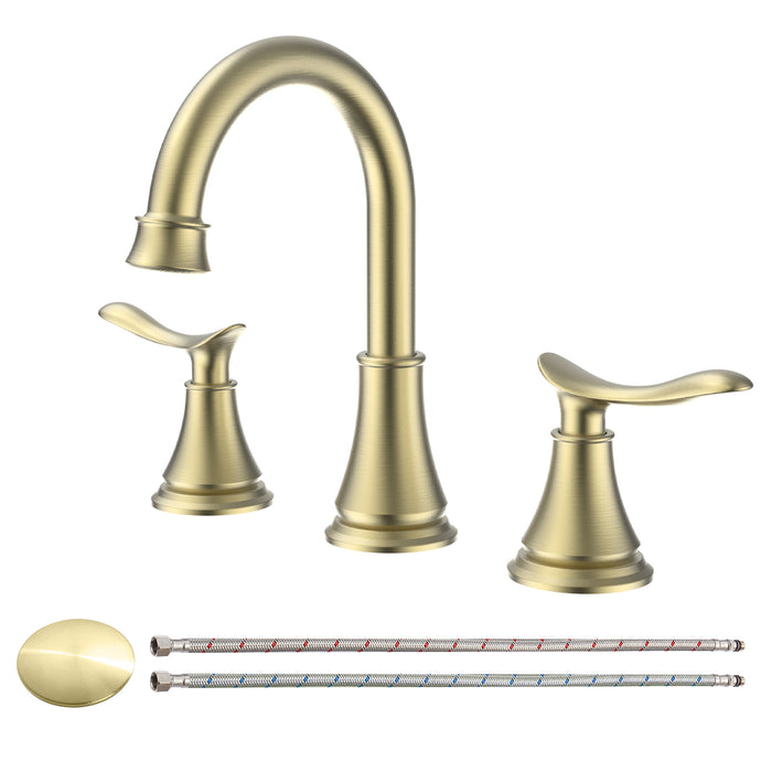 2-Handle 8 inch Widespread Bathroom Sink Faucet Lavatory Faucet 3 Hole 360° Swivel Spout Vanity Sink Basin Faucets with Pop Up Drain Assembly and cUPC Water Supply Hoses
