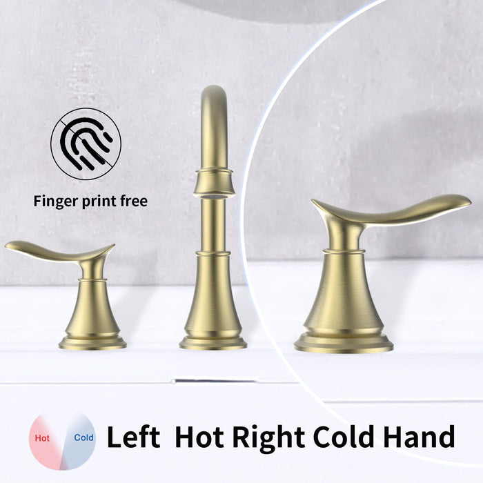 2-Handle 8 inch Widespread Bathroom Sink Faucet Lavatory Faucet 3 Hole 360° Swivel Spout Vanity Sink Basin Faucets with Pop Up Drain Assembly and cUPC Water Supply Hoses