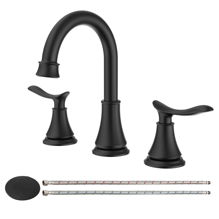 2-Handle 8 inch Widespread Bathroom Sink Faucet Lavatory Faucet 3 Hole 360° Swivel Spout Vanity Sink Basin Faucets with Pop Up Drain Assembly and cUPC Water Supply Hoses