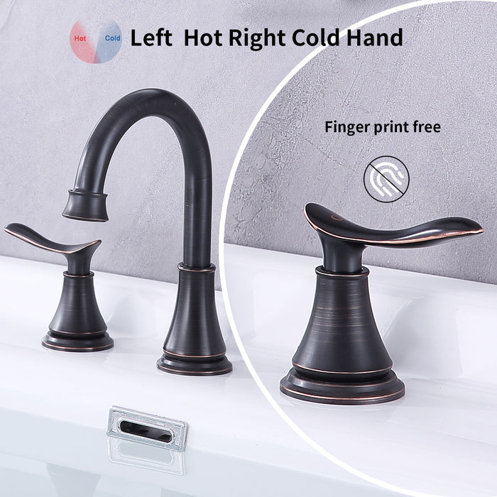 2-Handle 8 inch Widespread Bathroom Sink Faucet Lavatory Faucet 3 Hole 360° Swivel Spout Vanity Sink Basin Faucets with Pop Up Drain Assembly and cUPC Water Supply Hoses