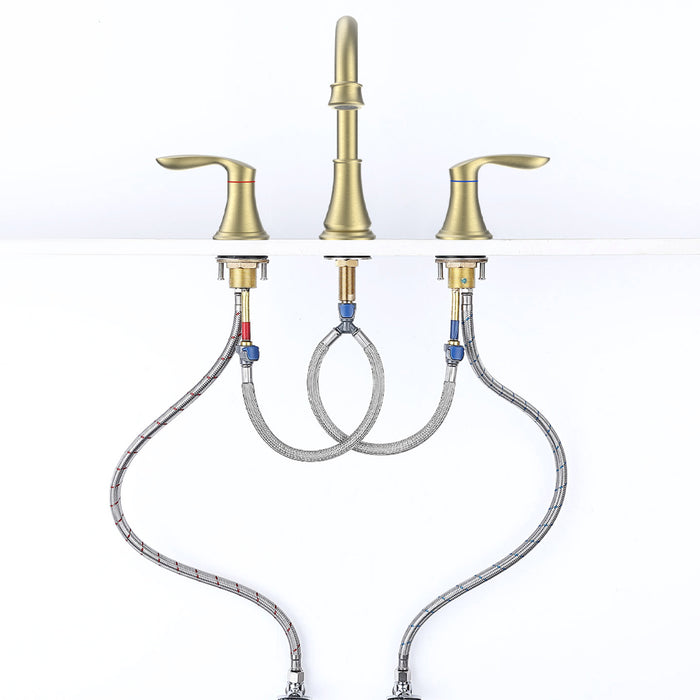 2-Handle 8 inch Widespread Bathroom Sink Faucet Lavatory Faucet 3 Hole 360° Swivel Spout Vanity Sink Basin Faucets with Pop Up Drain Assembly and cUPC Water Supply Hoses