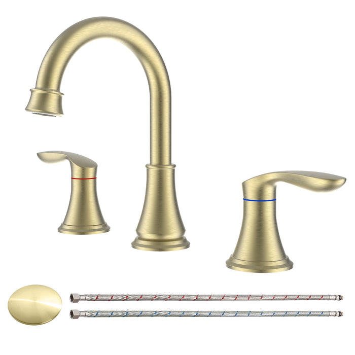 2-Handle 8 inch Widespread Bathroom Sink Faucet Lavatory Faucet 3 Hole 360° Swivel Spout Vanity Sink Basin Faucets with Pop Up Drain Assembly and cUPC Water Supply Hoses