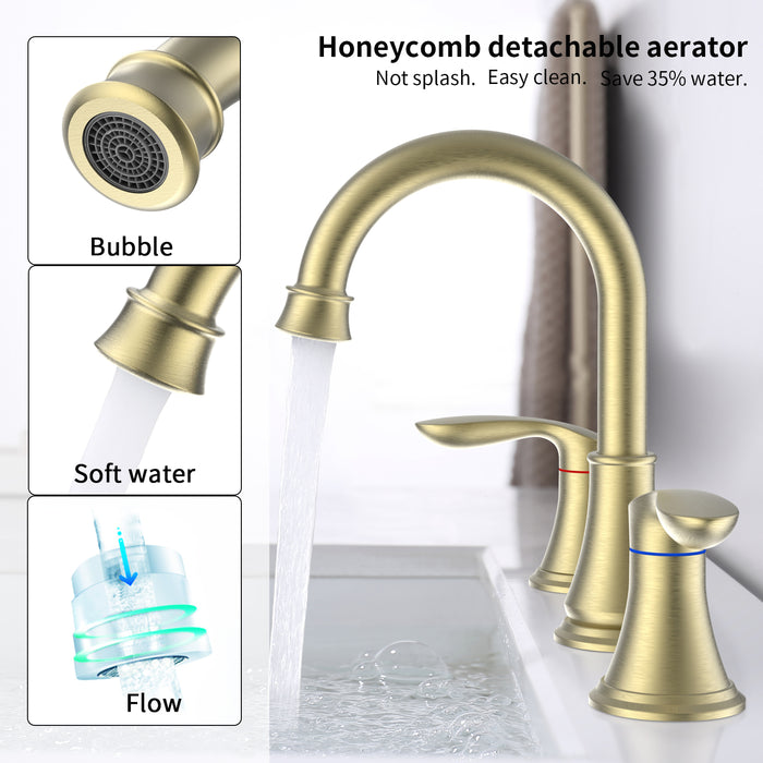 2-Handle 8 inch Widespread Bathroom Sink Faucet Lavatory Faucet 3 Hole 360° Swivel Spout Vanity Sink Basin Faucets with Pop Up Drain Assembly and cUPC Water Supply Hoses