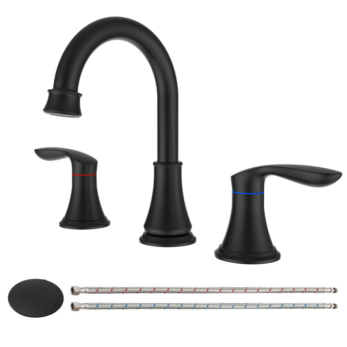 2-Handle 8 inch Widespread Bathroom Sink Faucet Lavatory Faucet 3 Hole 360° Swivel Spout Vanity Sink Basin Faucets with Pop Up Drain Assembly and cUPC Water Supply Hoses