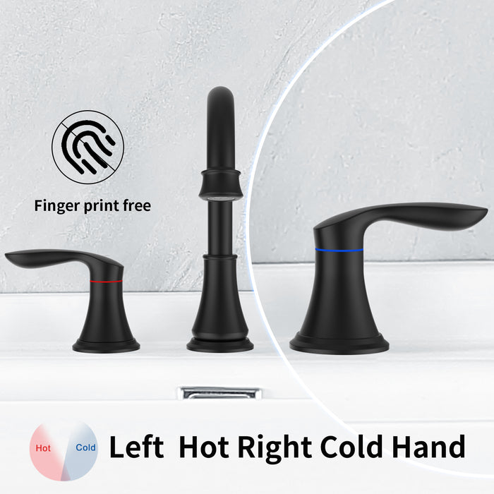 2-Handle 8 inch Widespread Bathroom Sink Faucet Lavatory Faucet 3 Hole 360° Swivel Spout Vanity Sink Basin Faucets with Pop Up Drain Assembly and cUPC Water Supply Hoses