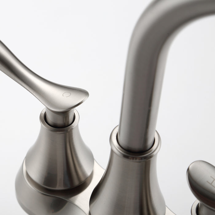 2-Handle 4-Inch Brushed Nickel Bathroom Faucet, Bathroom Vanity Sink Faucets with Pop-up Drain and Supply Hoses