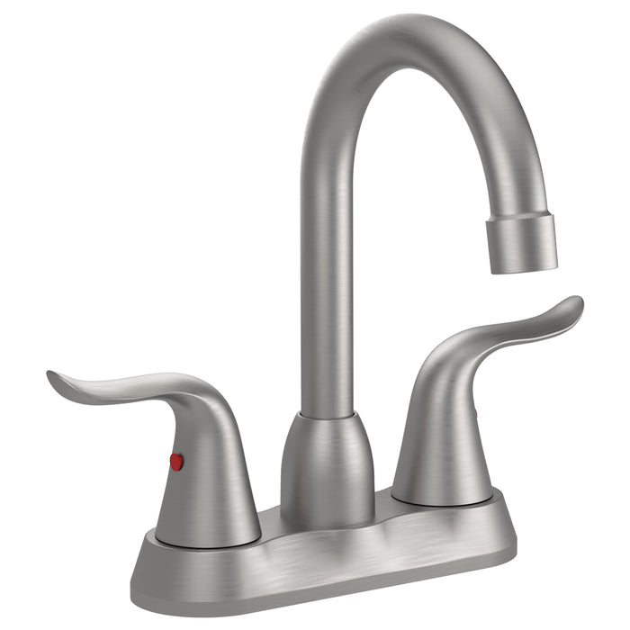 2-Handle 4-Inch Brushed Nickel Bathroom Faucet, Bathroom Vanity Sink Faucets with Pop-up Drain and Supply Hoses