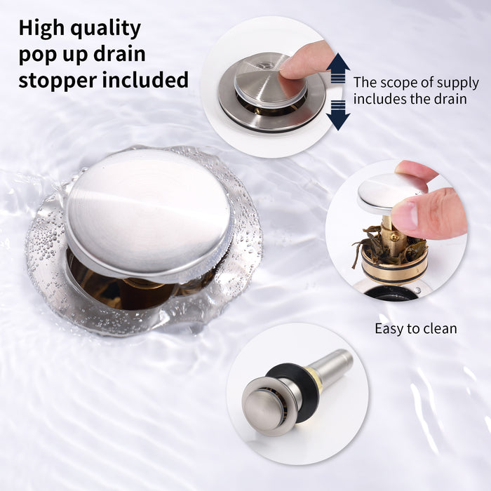 2-Handle 4-Inch Brushed Nickel Bathroom Faucet, Bathroom Vanity Sink Faucets with Pop-up Drain and Supply Hoses