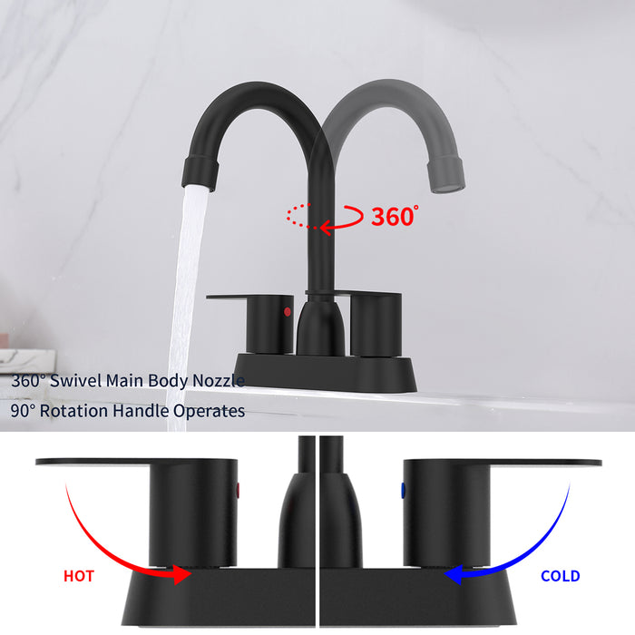 Bathroom Faucet 2-Handle Bathroom Sink Faucet 360 Degree High Arc Swivel Spout Centerset 4 Inch Vanity Faucet RV Bathroom Faucet 2/3 Holes Lavatory Faucet