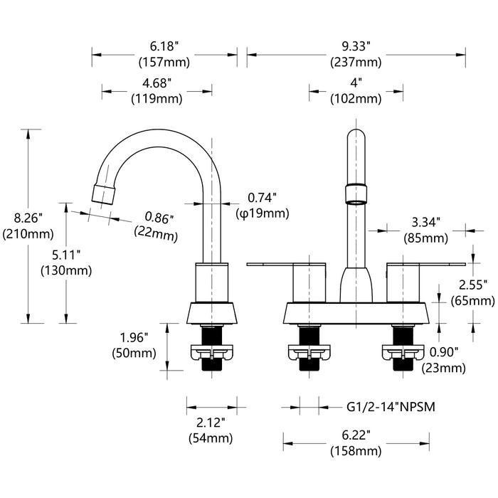 2 Handles 4 in.Centerset Bathroom Faucets for 2/3 Hole