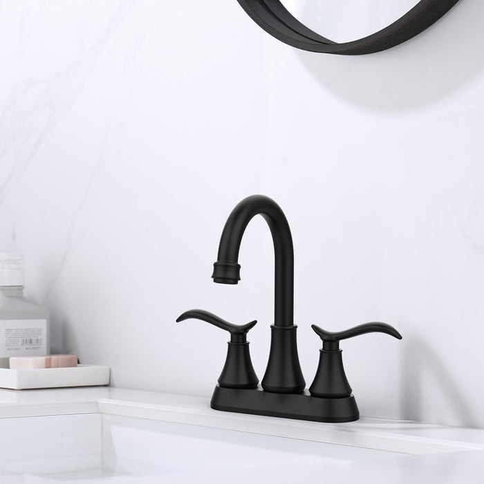 Bathroom Faucet with Pop-up Drain & Supply Hoses 2-Handle 360 Degree High Arc Swivel Spout Centerset 4 Inch Vanity Sink Faucet