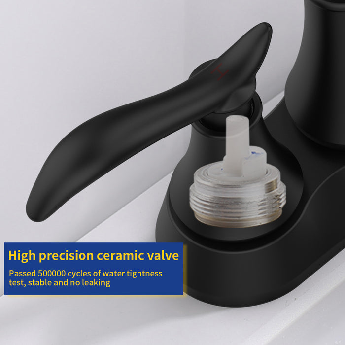 Bathroom Faucet with Pop-up Drain & Supply Hoses 2-Handle 360 Degree High Arc Swivel Spout Centerset 4 Inch Vanity Sink Faucet