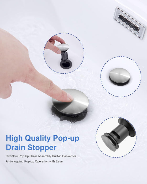 Bathroom Faucet with Pop-up Drain & Supply Hoses 2-Handle 360 Degree High Arc Swivel Spout Centerset 4 Inch Vanity Sink Faucet