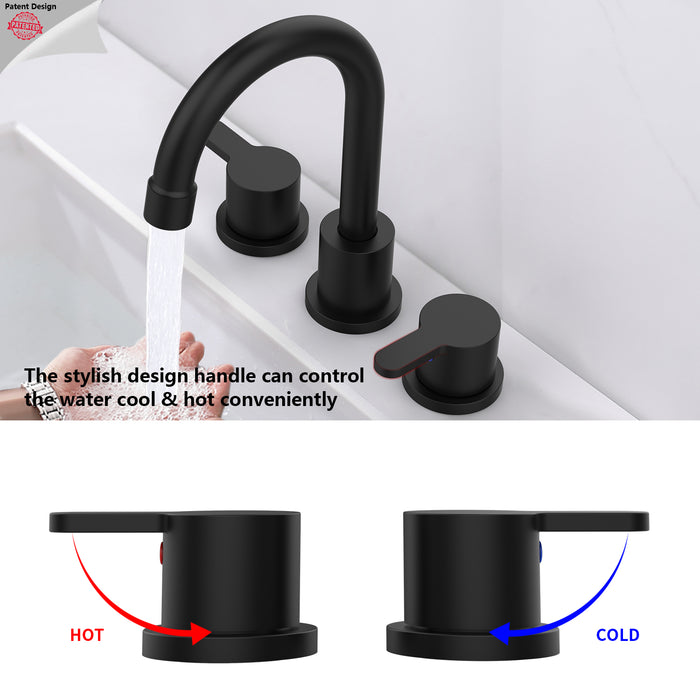 Widespread Bathroom Sink Faucet 2 Handle 3 Hole 360°Swivel Spout Vanity Sink with Pop Up Drain Assembly