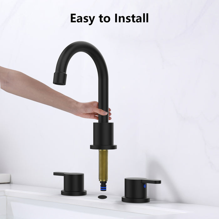 Widespread Bathroom Sink Faucet 2 Handle 3 Hole 360°Swivel Spout Vanity Sink with Pop Up Drain Assembly