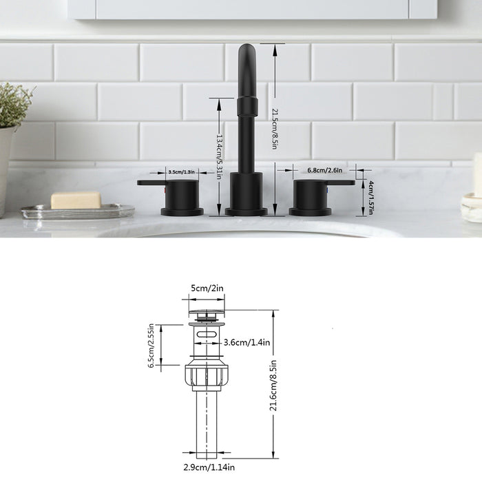 Widespread Bathroom Sink Faucet 2 Handle 3 Hole 360°Swivel Spout Vanity Sink with Pop Up Drain Assembly