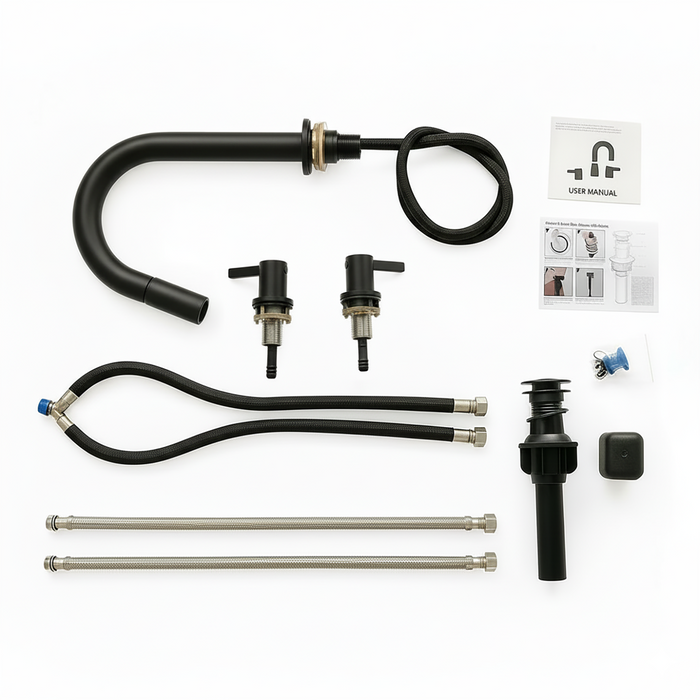 8-Inch Widespread Lavatory Faucet, 2-Handle 3-Hole with Pop-Up Drain and 360° Pull-Down Sprayer