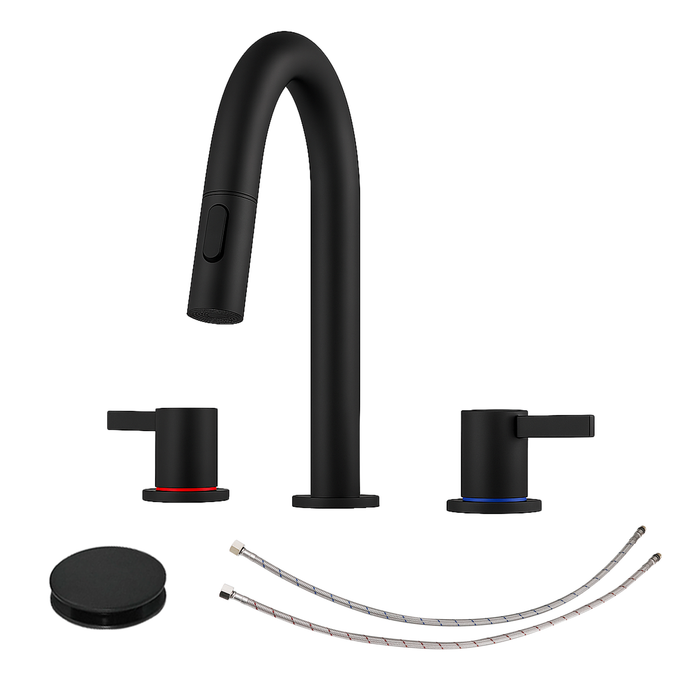 8-Inch Widespread Lavatory Faucet, 2-Handle 3-Hole with Pop-Up Drain and 360° Pull-Down Sprayer