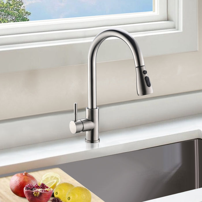 Single Handle Touch Pull Down Kitchen Faucet with Sprayer Dual Function Sprayhead in Brushed Nickel