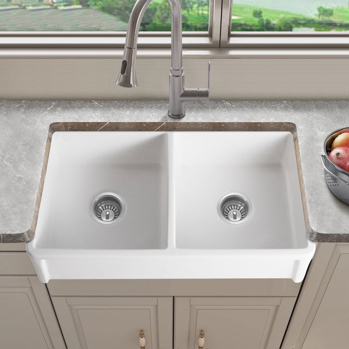 32"L x 20"W Double Bowl Ceramic Farmhouse/Apron Kitchen Sink