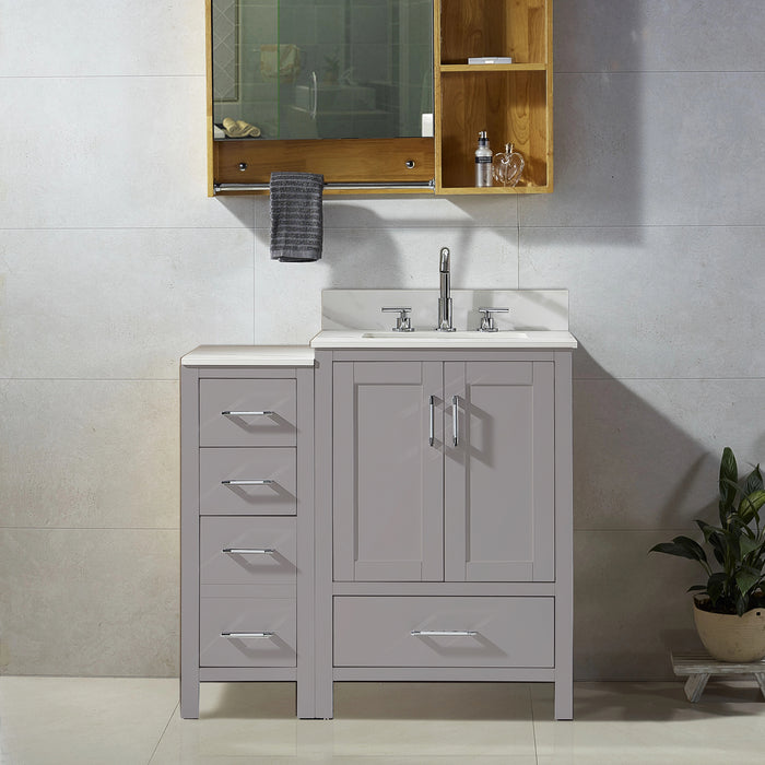36 in. W x 22 in. D x 34 in. H Single Bathroom Vanity with Sink and Engineered Stone Top Solid Hardwood Bathroom Vanity