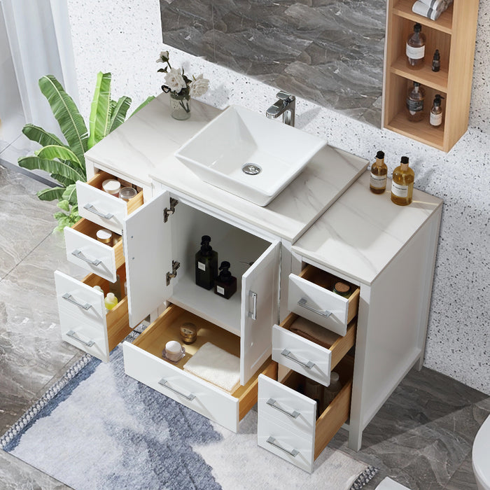 48 in. W x 22 in. D x 38.7 in. H Bathroom Vanity with Vessel Sink and Engineered Stone Top Solid Wood Bathroom Vanity