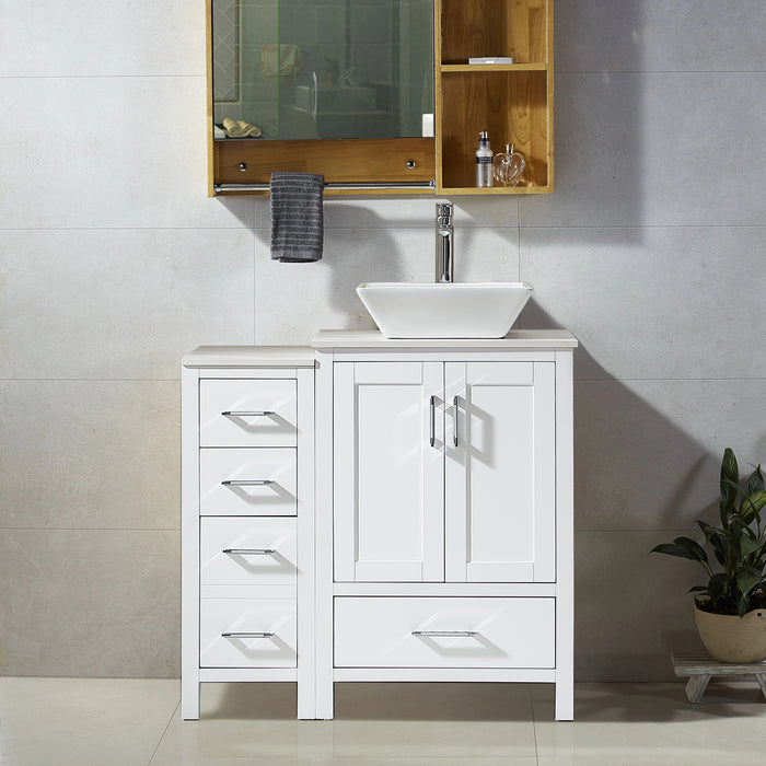 36 in. W x 22 in. D x 38.7 in. H Solid Wood Bathroom Vanity with Vessel Sink and Engineered Stone Top Bath Vanity Sets