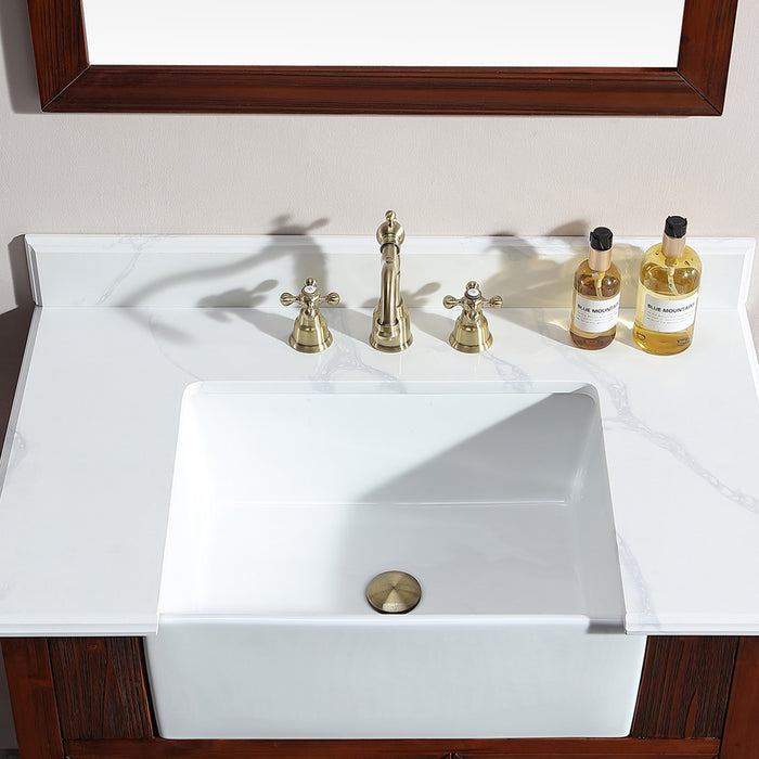 36 in. W x 22 in. D x 35 in. H Single Bathroom Vanity With Sink And  Quartz Stone Top Wooden Bathroom Vanity Brown
