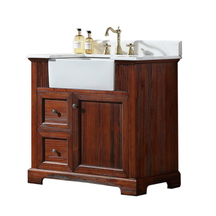 36 in. W x 22 in. D x 35 in. H Single Bathroom Vanity With Sink And  Quartz Stone Top Wooden Bathroom Vanity Brown