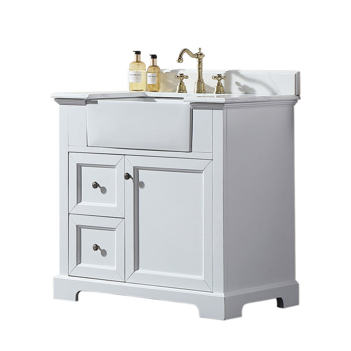 36 in. W x 22 in. D x 35 in. H Bathroom Vanity with Undermount Sink and Quartz Stone Vanity Top White Bathroom Vanity Cabinet