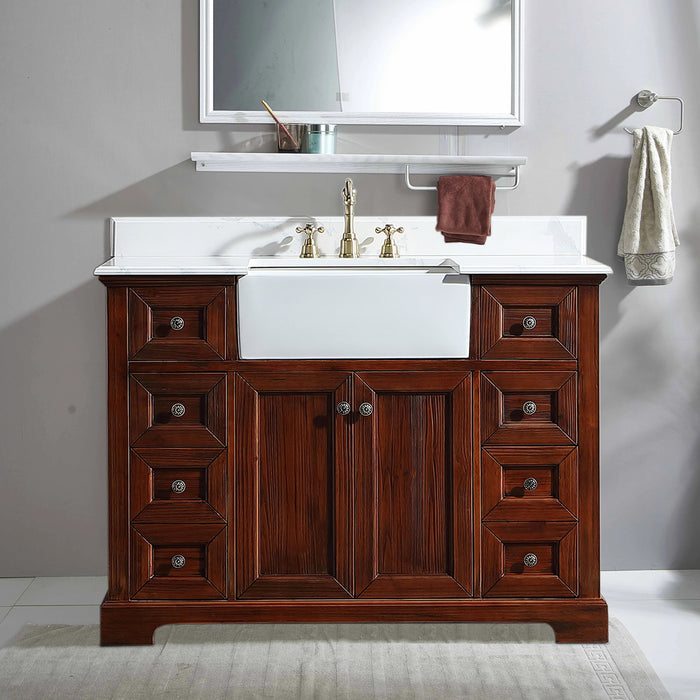 Brown 48 in. W x 22 in. D x 35 in. H Bathroom Sink Cabinet with Quartz Stone Top Hardwood Bathroom Vanity