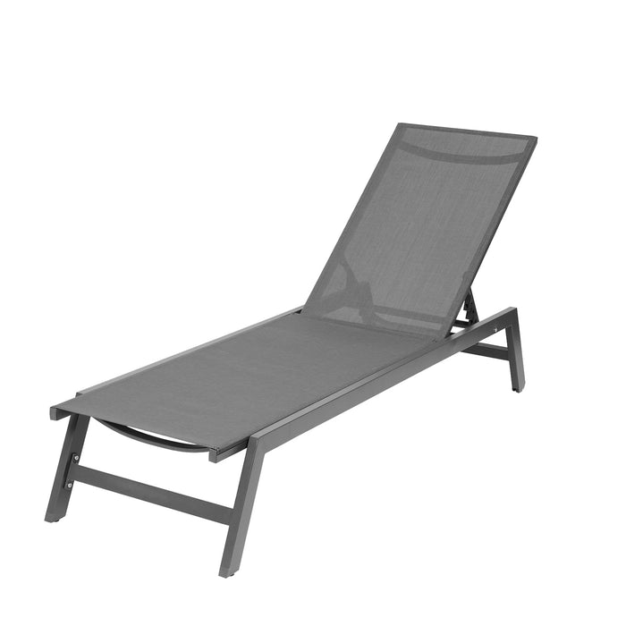Outdoor 2-Pcs Set Chaise Lounge Chairs,Five-Position Adjustable Aluminum Recliner,All Weather For Patio,Beach,Yard, Pool(Grey Frame/Dark Grey Fabric)