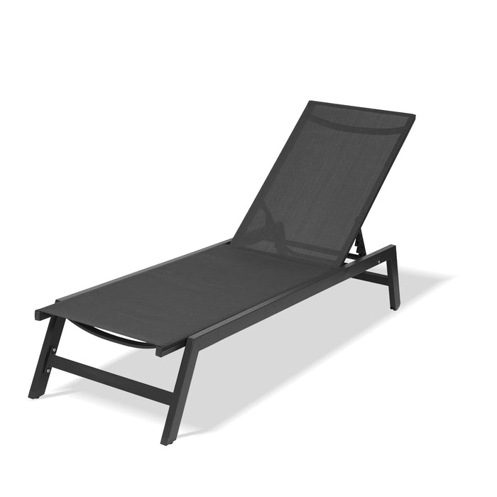 Outdoor Chaise Lounge Chair,Five-Position Adjustable Aluminum Recliner,All Weather For Patio,Beach,Yard, Pool(Grey Frame/Black Fabric)