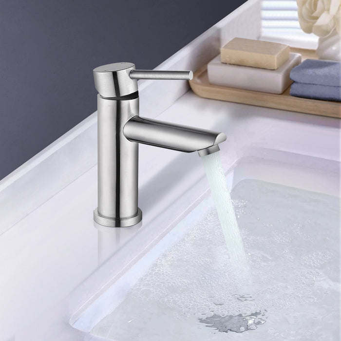 Modern Single Handle Bathroom Faucet Stainless Steel Single Hole Vanity Faucet Vessel Sink Tap Deck Mount