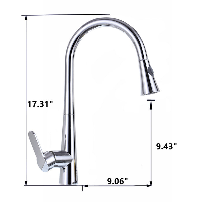 Single-Handle 2-Spray Stainless Steel Kitchen Faucet with Pull Down Sprayer