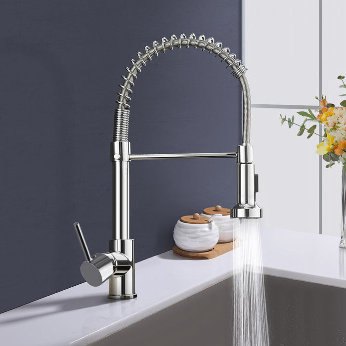 Single Handle 2-Spray High Arc Kitchen Faucet with Pull Out Sprayer Stainless Steel Faucet