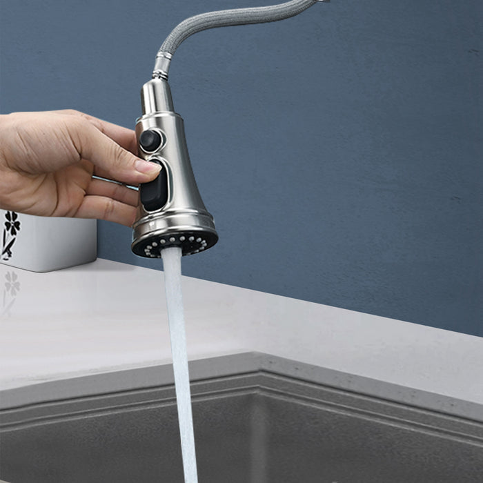 Kitchen Faucet with Pull Out Sprayer Singe-Handle Stainless Steel Faucet