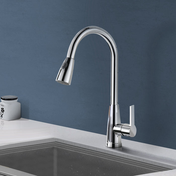 Single-Handle Kitchen Faucet with Pull Down Sprayer with CUPC Certification in Stainless Steel