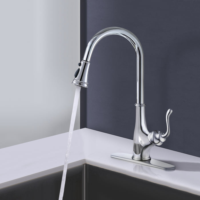 Kitchen Faucet with Pull Out Sprayer High Arc Single Handle Stainless Steel Faucet