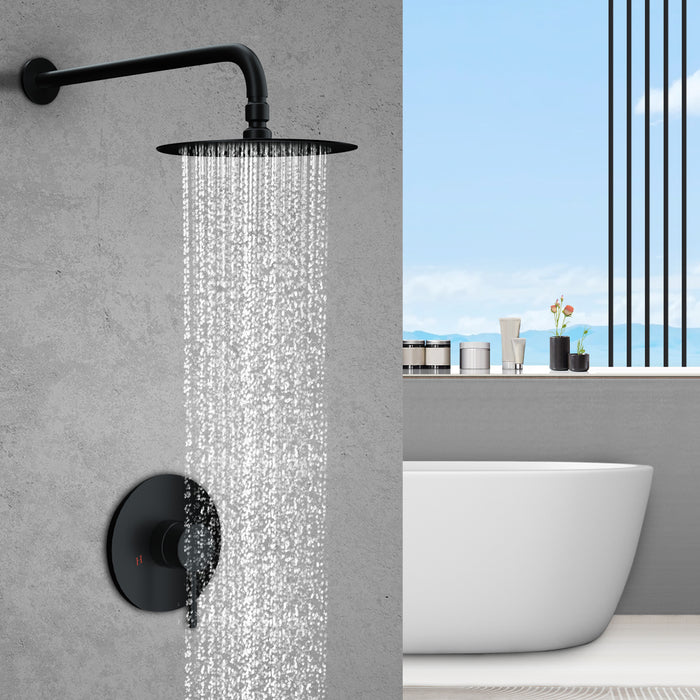 Rainfall Shower System 10" Single-Handle 1-Spray Round Pressure Balanced Wall Mounted Shower Faucet with Valve Shower Set