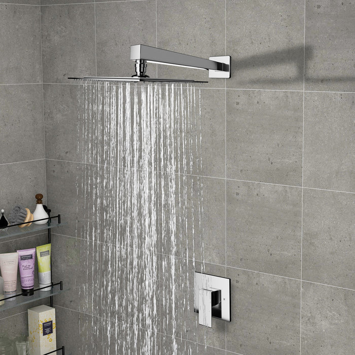 Rainfall Shower System 10" Single-Handle 1-Spray Square Pressure Balanced Wall Mounted Shower Faucet with Valve Shower Set