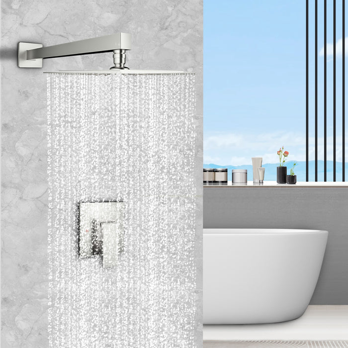 Shower System 12" Single-Handle 1-Spray Square Pressure Balanced Wall Mounted Shower Faucet with Valve Rainfall Shower Head System