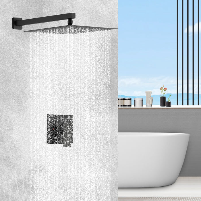 Shower System 12" Single-Handle 1-Spray Square Pressure Balanced Wall Mounted Shower Faucet with Valve Rainfall Shower Head System