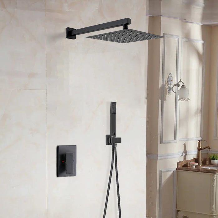 Shower System Single-Handle 1-Spray Rain Pressure Balanced Wall Mounted Shower Faucet in Matte Black (Valve Included)