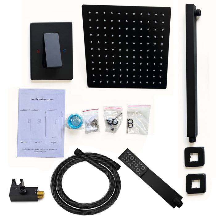 Shower System Single-Handle 1-Spray Rain Pressure Balanced Wall Mounted Shower Faucet in Matte Black (Valve Included)