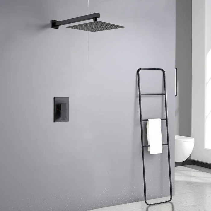 Shower System Single-Handle 1-Spray Rain Pressure Balanced Wall Mounted Shower Faucet in Matte Black (Valve Included)