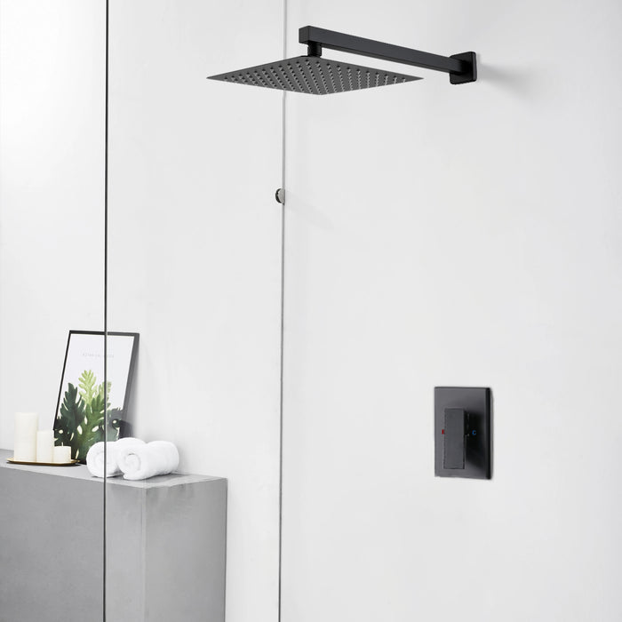 Shower System Single-Handle 1-Spray Rain Pressure Balanced Wall Mounted Shower Faucet in Matte Black (Valve Included)