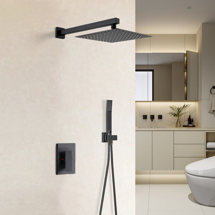 Shower System Single-Handle 1-Spray Rain Pressure Balanced Wall Mounted Shower Faucet in Matte Black (Valve Included)