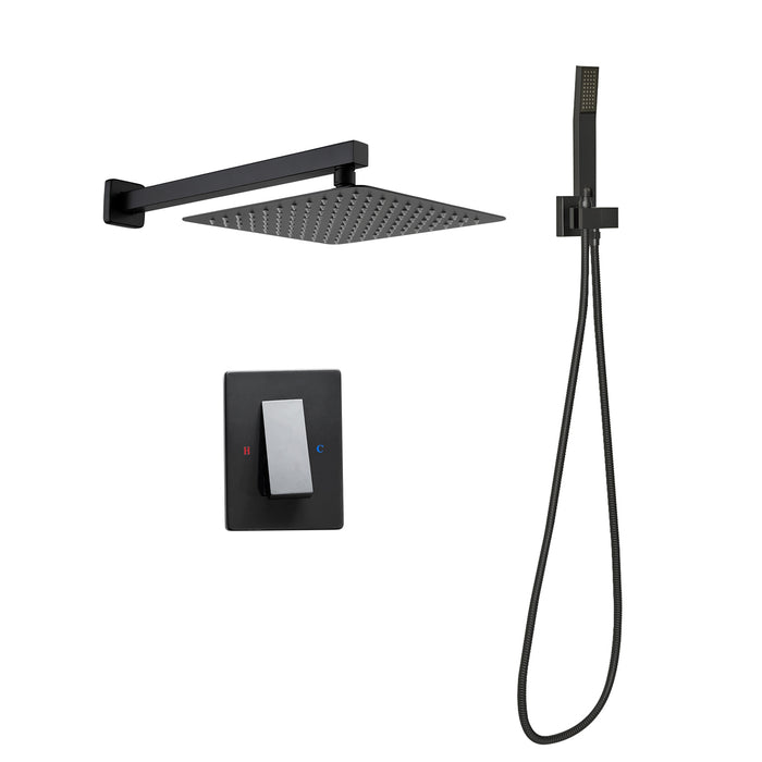 Shower System Single-Handle 1-Spray Rain Pressure Balanced Wall Mounted Shower Faucet in Matte Black (Valve Included)